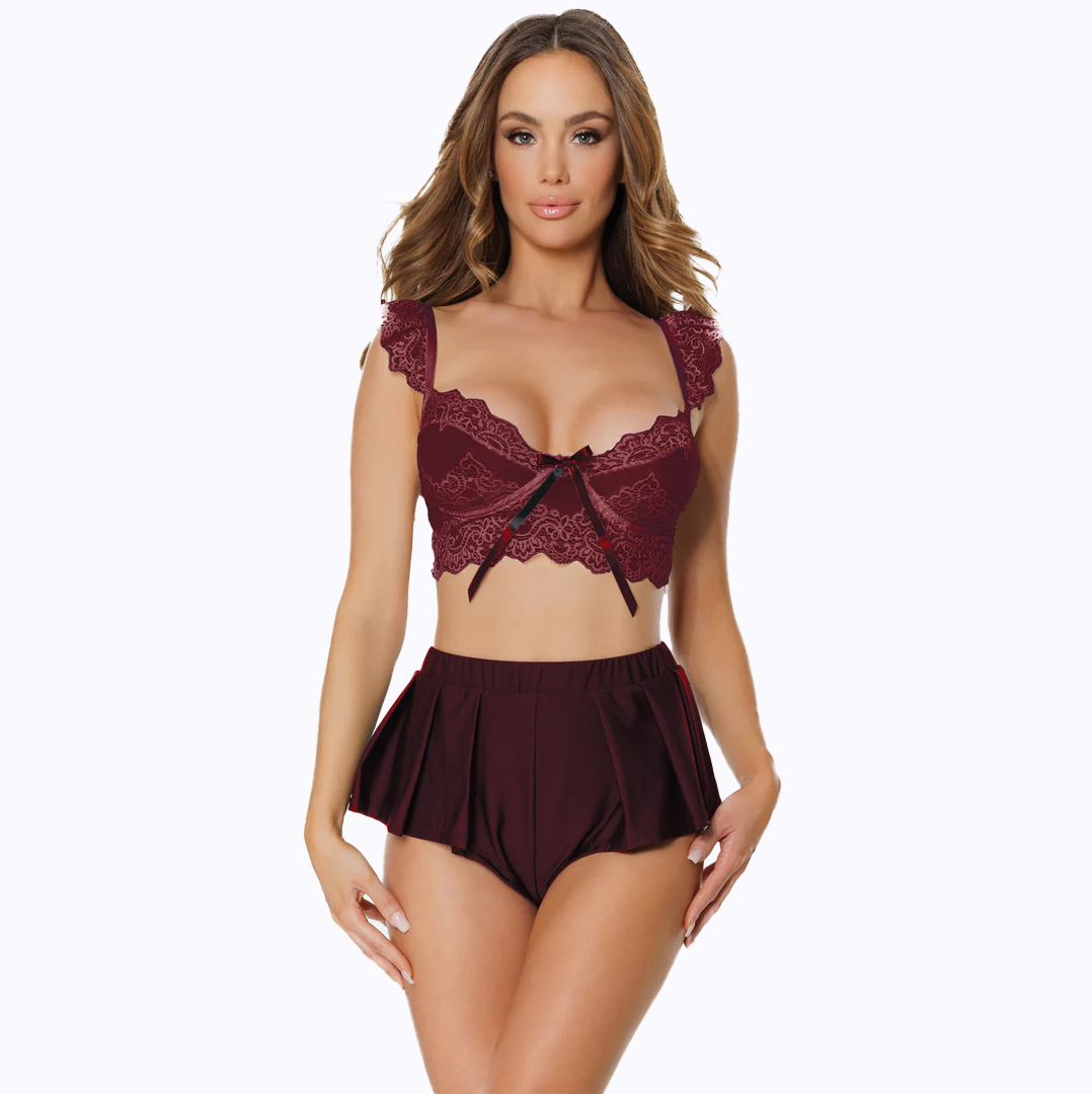 Crop Top & Thong Set Burgundy