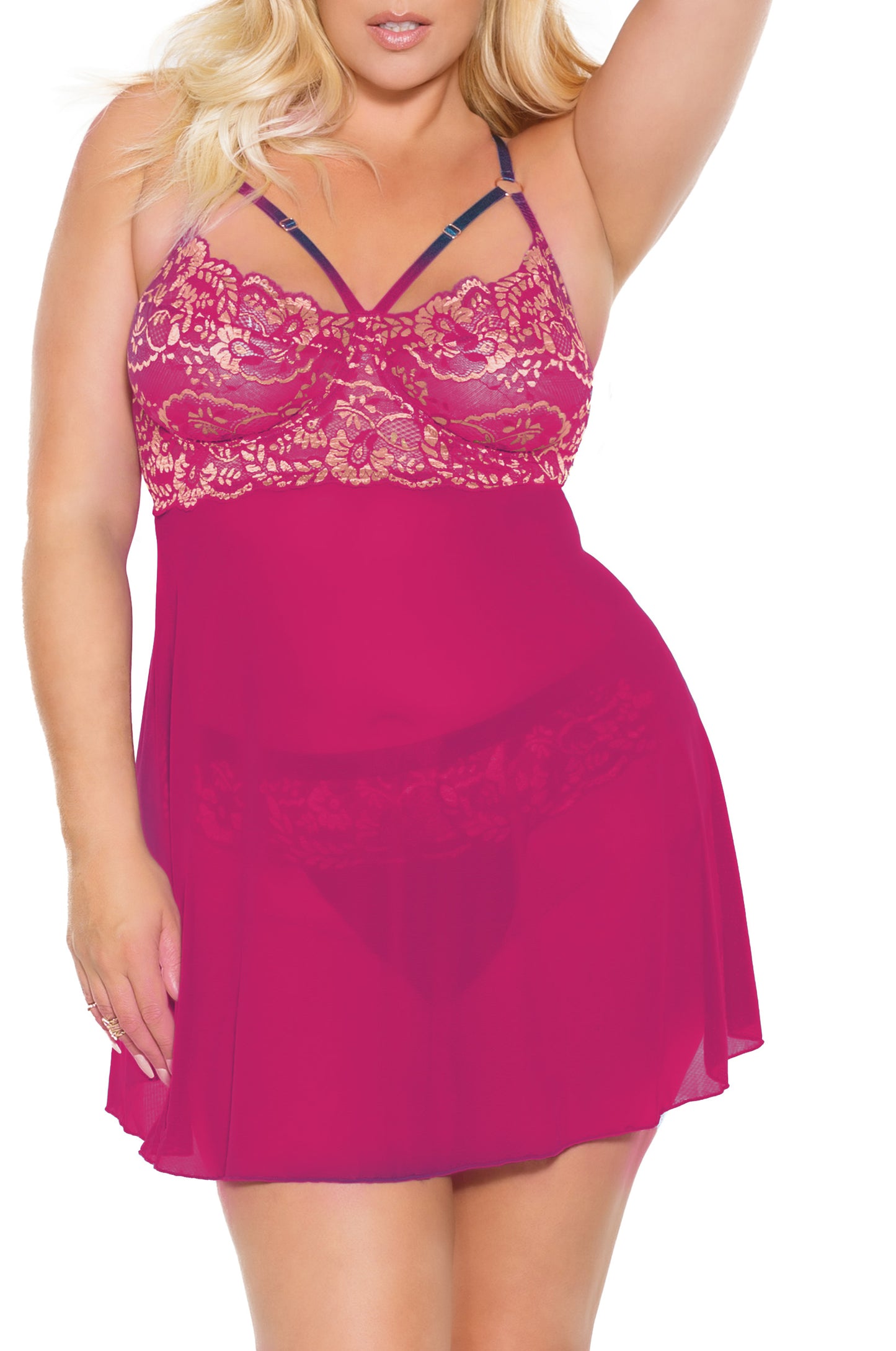 Babydoll & Thong Pink/Rose Gold