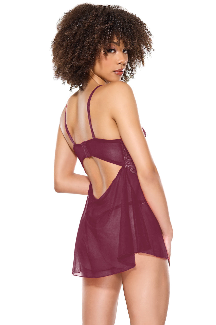 Babydoll & Thong Burgundy