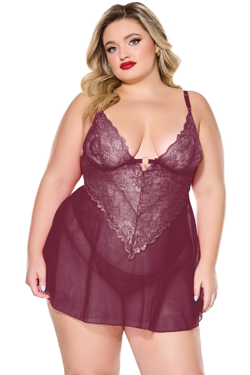 Babydoll & Thong Burgundy