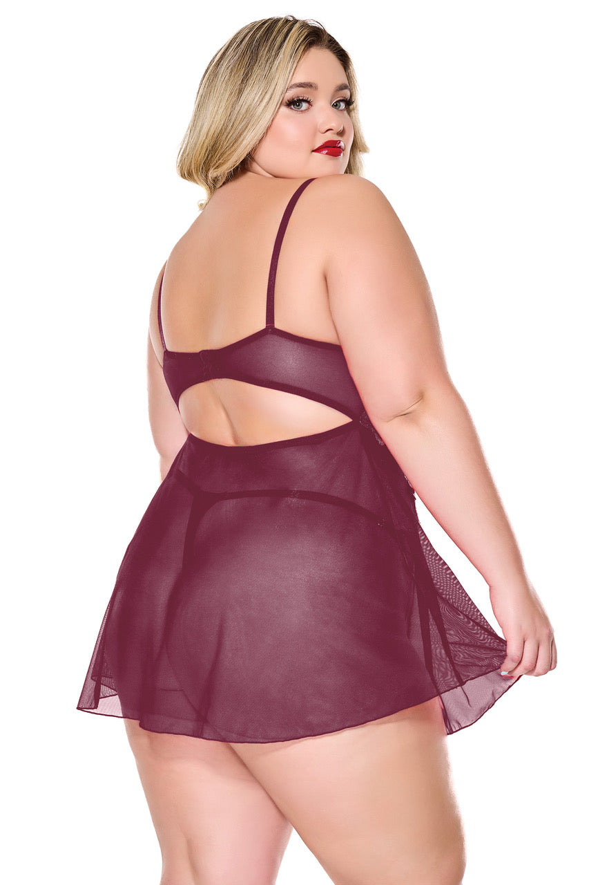 Babydoll & Thong Burgundy