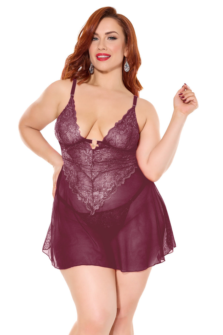 Babydoll & Thong Burgundy