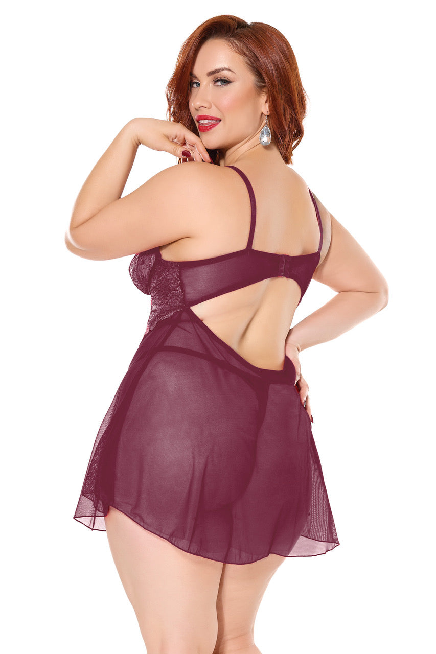 Babydoll & Thong Burgundy