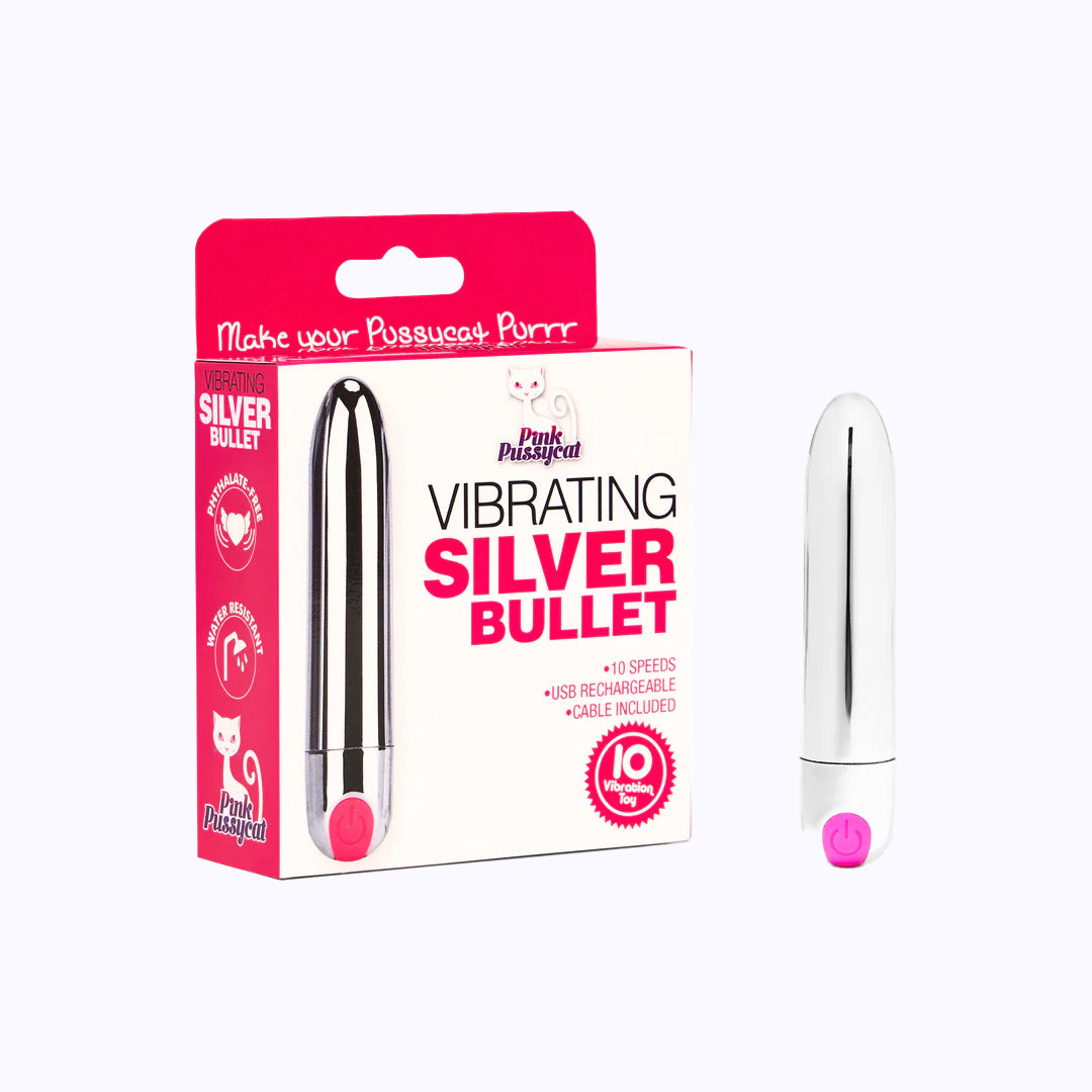 Pink Pussycat Silver Bullet Rechargeable Vibrator - Chrome