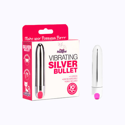 Pink Pussycat Silver Bullet Rechargeable Vibrator - Chrome