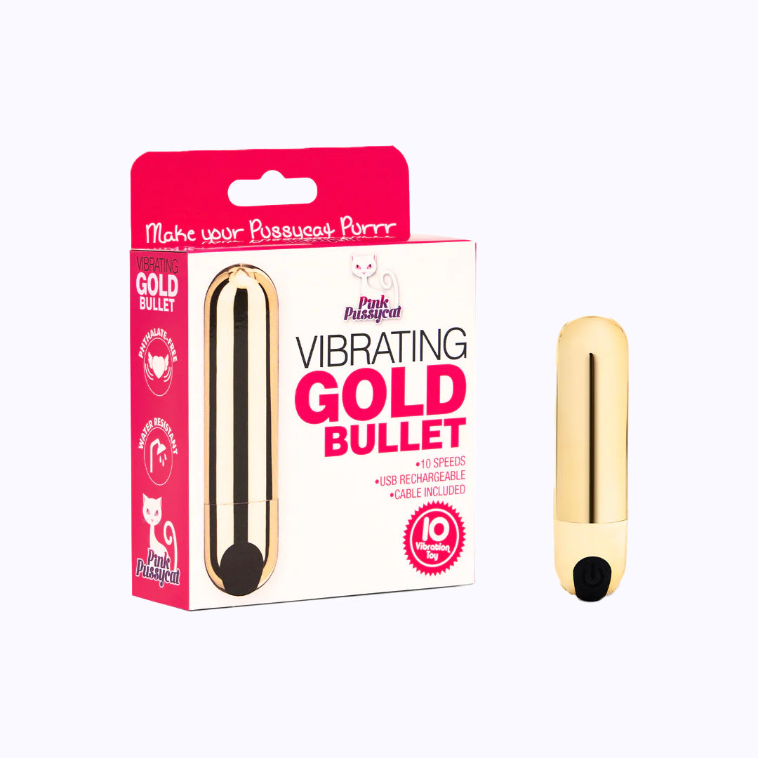 Pink Pussycat Vibrating Gold Rechargeable Bullet