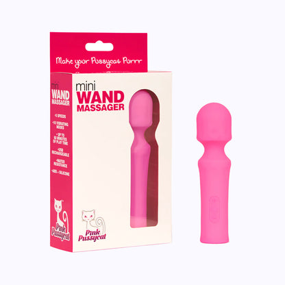 Pink Pussycat Vibrating Mini Wand Massager - Pink