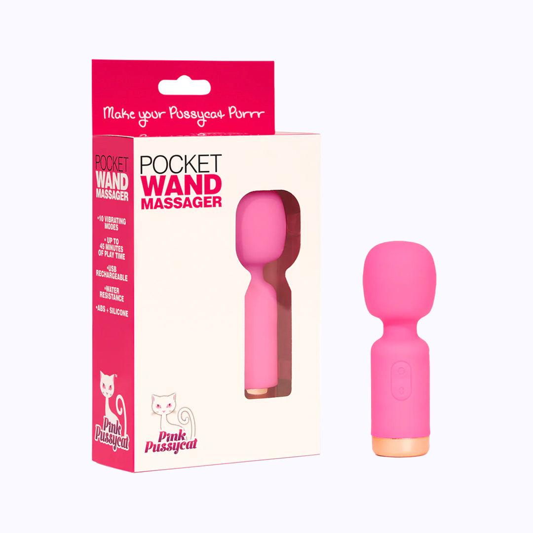 Pink Pussycat Vibrating Pocket Wand Massager - Pink