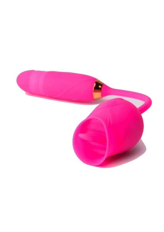 Pink Pussycat Vibrating Licking Rechargeable Silicone Rose with Remote - Pink
