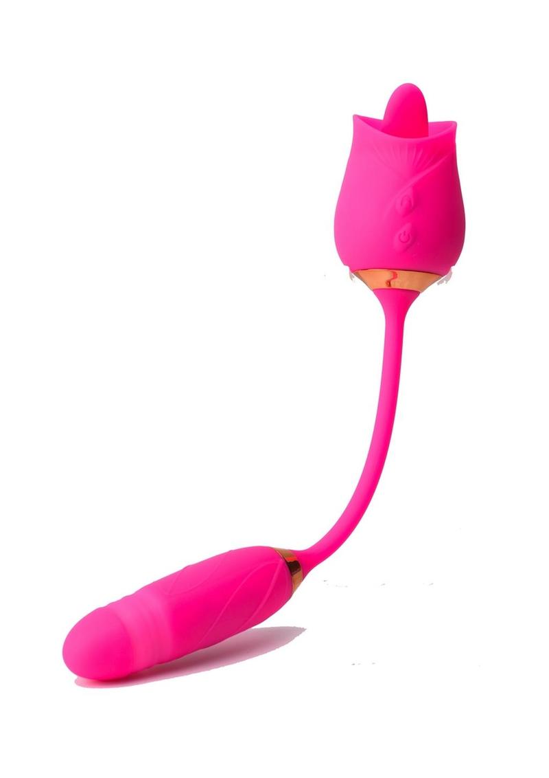 Pink Pussycat Vibrating Licking Rechargeable Silicone Rose with Remote