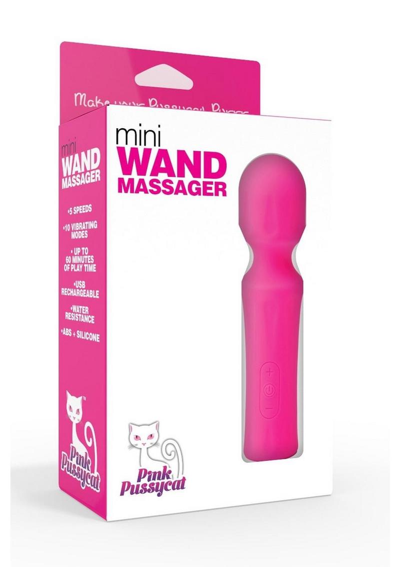 Pink Pussycat Vibrating Mini Wand Rechargeable Massager - Pink