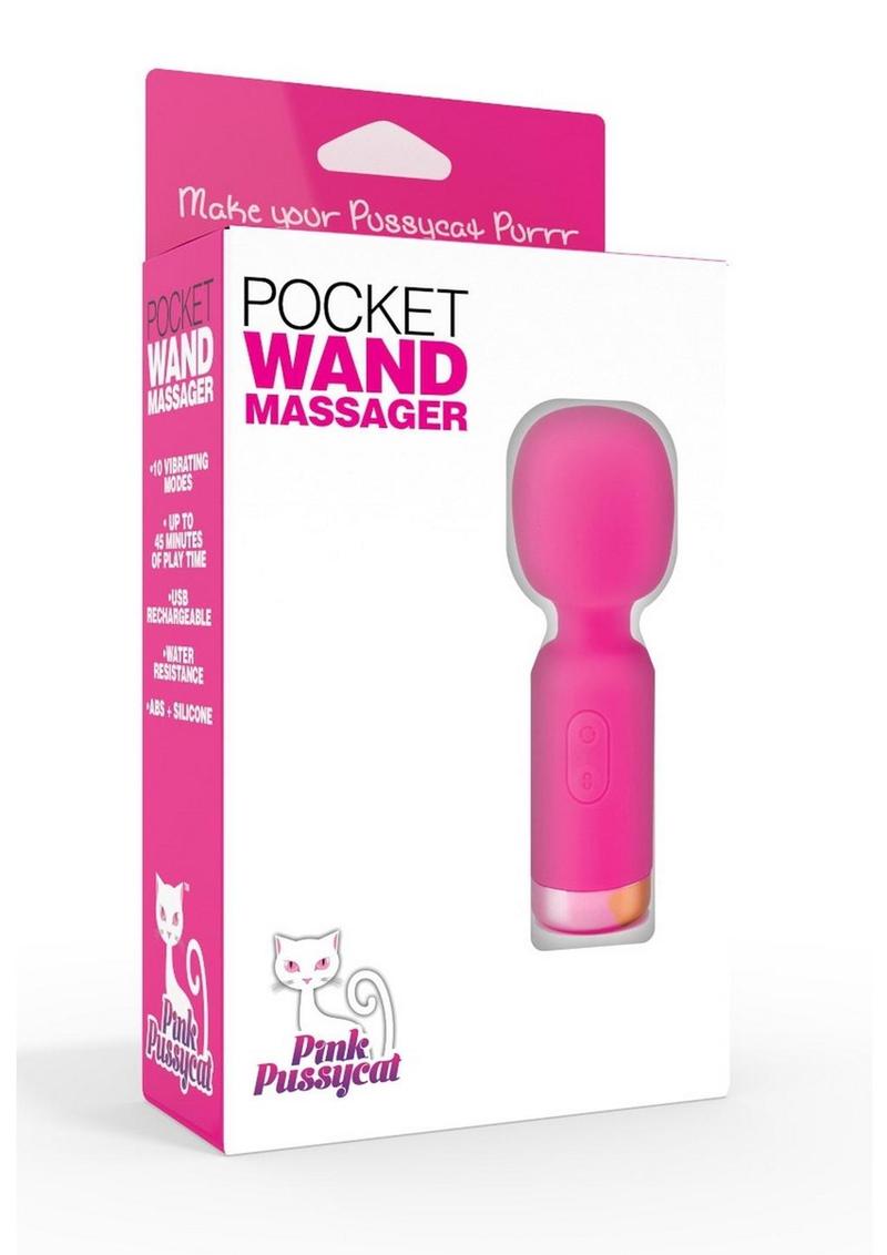 Pink Pussycat Vibrating Pocket Wand Rechargeable Massager - Pink