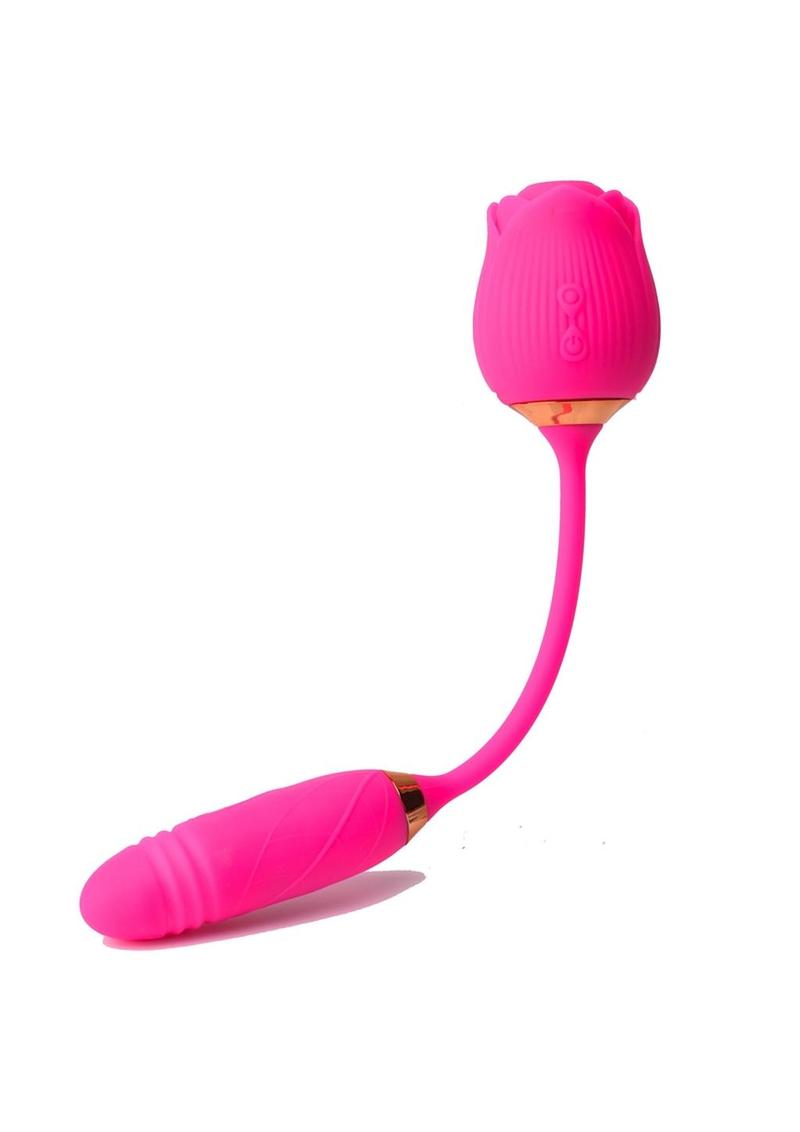 Pink Pussycat Vibrating Thrusting Rechargeable Silicone Rose with Remote